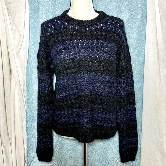 NWOT Lord & Taylor 424 Fifth Mohair Wool Blend Striped Crewneck Sweater - Picture 2 of 5